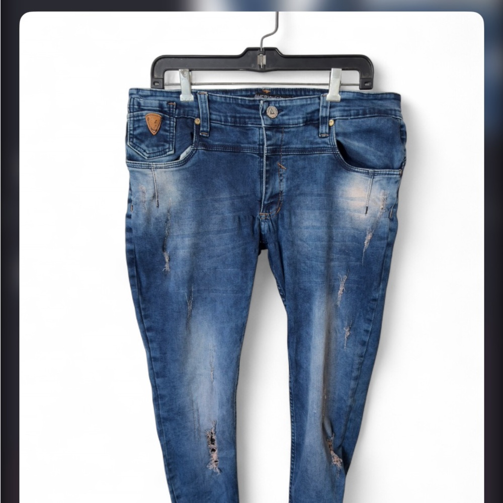 American Indian Men's Distressed Denim Skinny Jeans